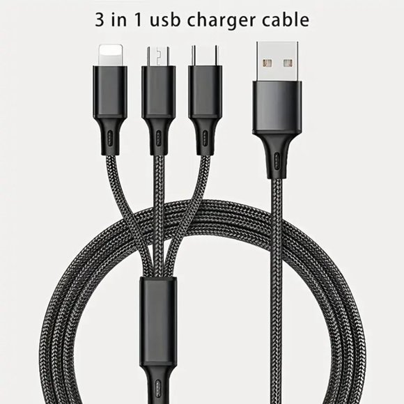 Other - 3PK Hot New 3 In 1 Fast Charging Cable Nylon For 8Pin Micro Type C